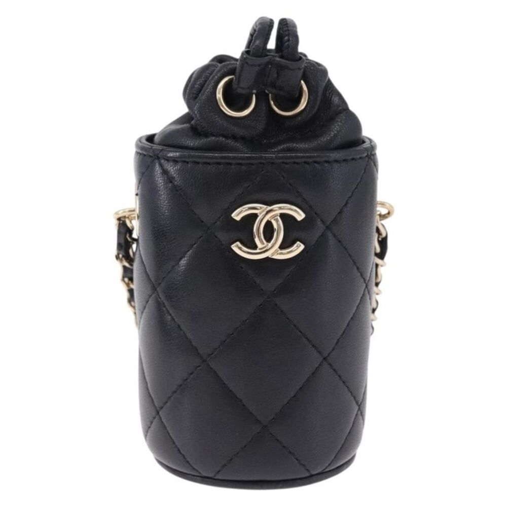 Chanel Drawstring Bucket With Chain Quilted Lambskin Black Leather Shoulder Bag